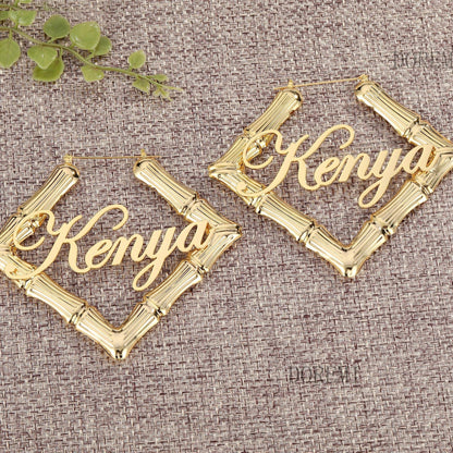 Stainless-Steel Square Bamboo Name Earrings