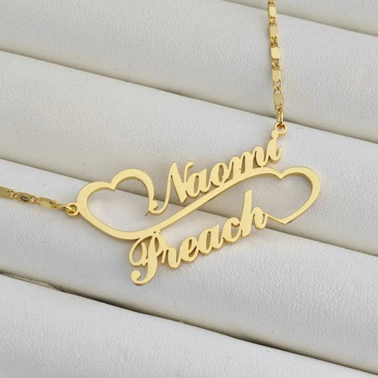 Luxe Linked Hearts: Double Nameplate Necklace