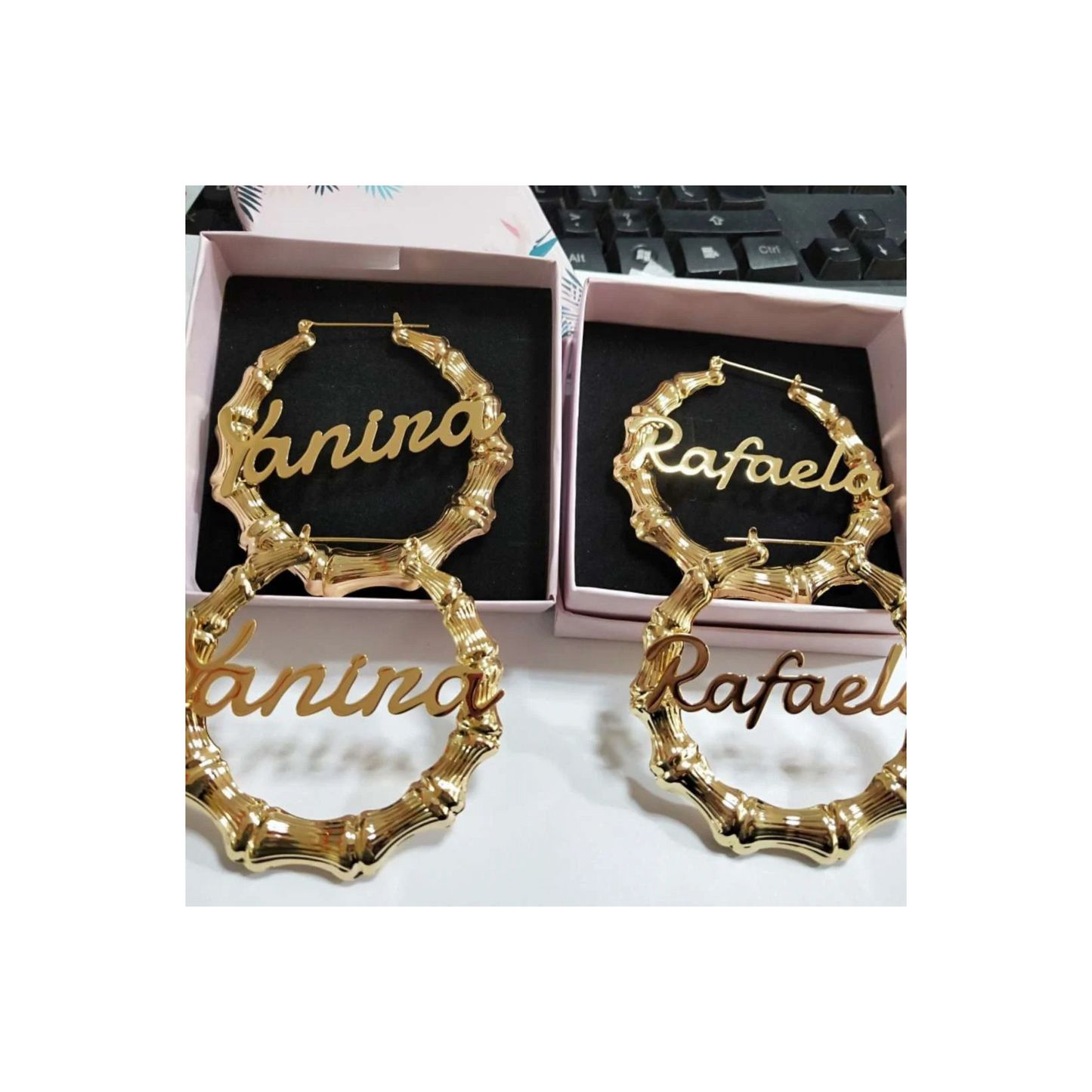 Stainless-Steel Round Bamboo Name Earrings