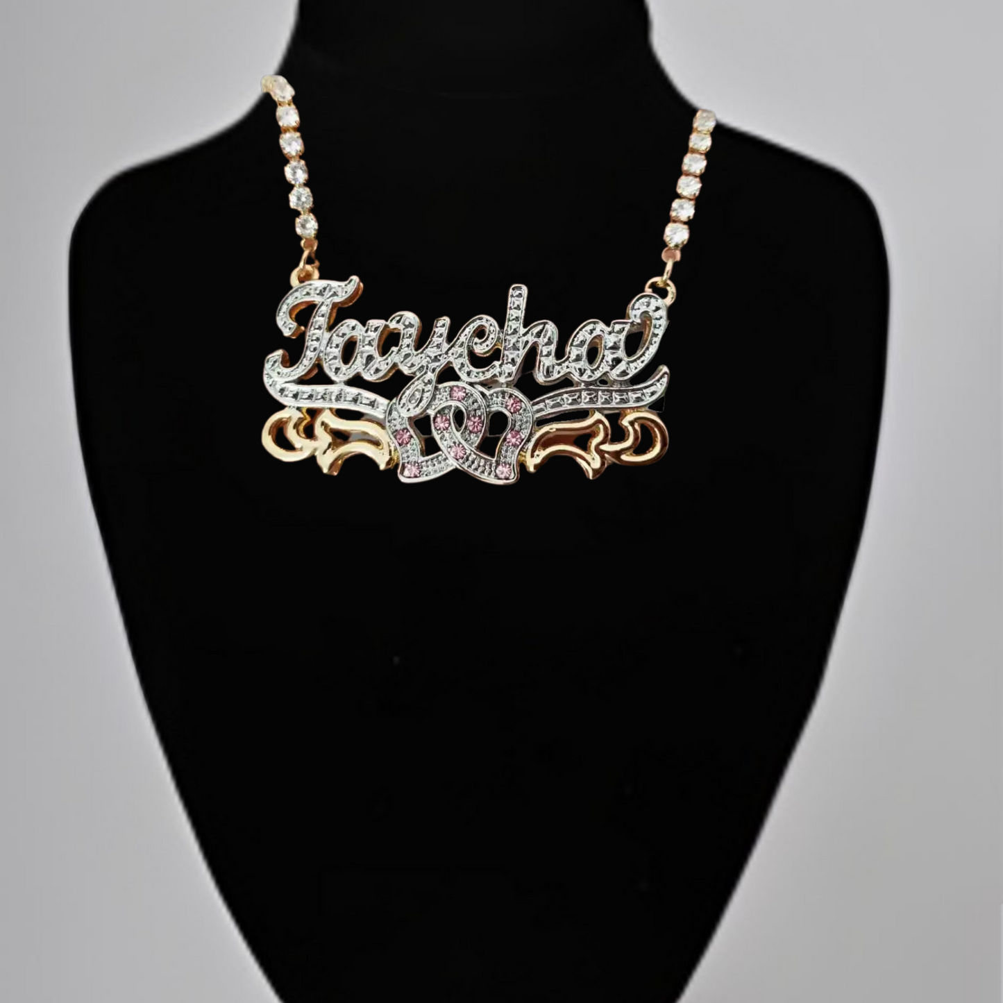 Tennis inspired Chain & Birthstone 3D Name Necklace